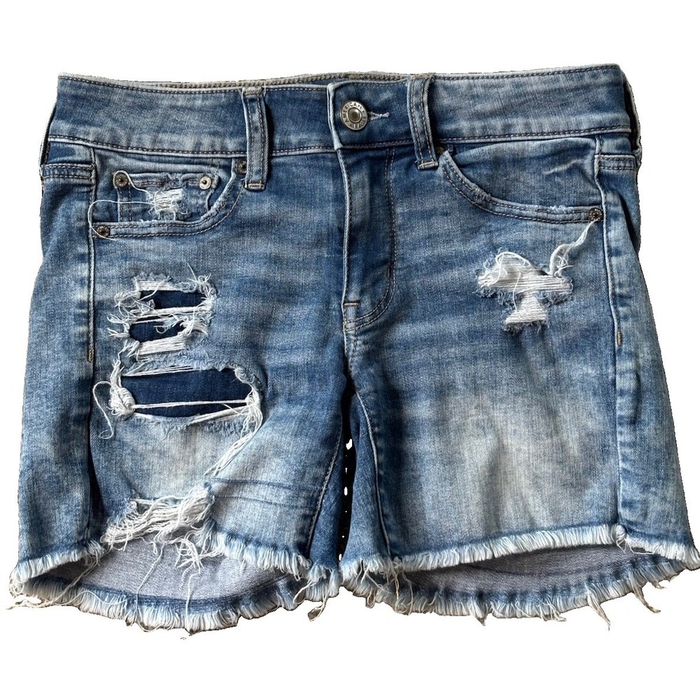 AMERICAN EAGLE Midi Shorts Next Level Stretch Low-Rise Blue Jean Short Size 6